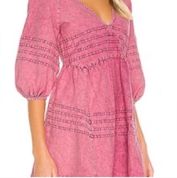 Free People Pink Denim Sweet Surrender mini dress Sz S - Picture 2 of 4